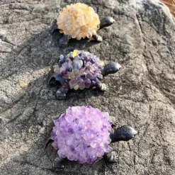 Natural Amethyst Gemstone Teeth Tortoise Statue - Unique Jewelry Accessories for Home Decoration - Handcrafted Turtle Figurine Gift for Animal Lovers