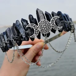 Natural Crystal Electroplated Black Electroplated Colorful White Wicca Witch Accessories Chain Crown Hair Band for Walpurgis Night