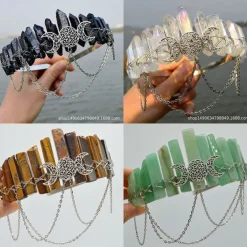 Natural Crystal Electroplated Black Electroplated Colorful White Wicca Witch Accessories Chain Crown Hair Band for Walpurgis Night