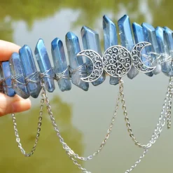 Natural Crystal Electroplated Black Electroplated Colorful White Wicca Witch Accessories Chain Crown Hair Band for Walpurgis Night