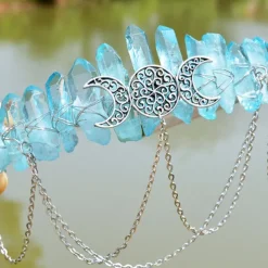 Natural Crystal Electroplated Black Electroplated Colorful White Wicca Witch Accessories Chain Crown Hair Band for Walpurgis Night