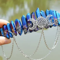 Natural Crystal Electroplated Black Electroplated Colorful White Wicca Witch Accessories Chain Crown Hair Band for Walpurgis Night