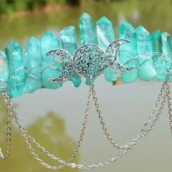 Natural Crystal Electroplated Black Electroplated Colorful White Wicca Witch Accessories Chain Crown Hair Band for Walpurgis Night