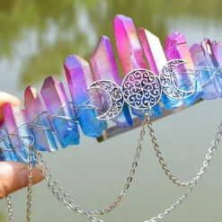 Natural Crystal Electroplated Black Electroplated Colorful White Wicca Witch Accessories Chain Crown Hair Band for Walpurgis Night