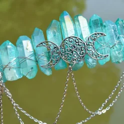 Natural Crystal Electroplated Black Electroplated Colorful White Wicca Witch Accessories Chain Crown Hair Band for Walpurgis Night