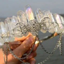 Natural Crystal Electroplated Black Electroplated Colorful White Wicca Witch Accessories Chain Crown Hair Band for Walpurgis Night