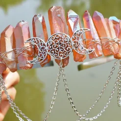 Natural Crystal Electroplated Black Electroplated Colorful White Wicca Witch Accessories Chain Crown Hair Band for Walpurgis Night