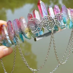 Natural Crystal Electroplated Black Electroplated Colorful White Wicca Witch Accessories Chain Crown Hair Band for Walpurgis Night