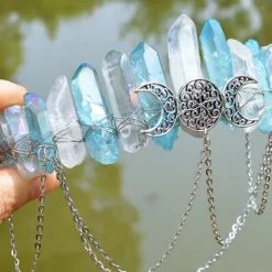 Natural Crystal Electroplated Black Electroplated Colorful White Wicca Witch Accessories Chain Crown Hair Band for Walpurgis Night