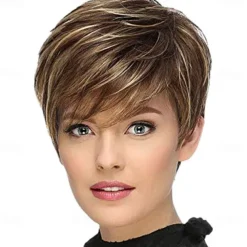 Natural Short Bob Pixie Cut Wigs For Black Women Straight Colored Human Hair With Bangs Natural Brazilian Hair