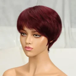 Natural Short Bob Pixie Cut Wigs For Black Women Straight Colored Human Hair With Bangs Natural Brazilian Hair