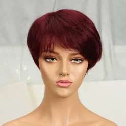 Natural Short Bob Pixie Cut Wigs For Black Women Straight Colored Human Hair With Bangs Natural Brazilian Hair