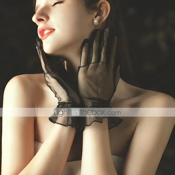 Net Wrist Length Glove Party / Evening / Lace With Ruffles / Solid Wedding / Party Glove
