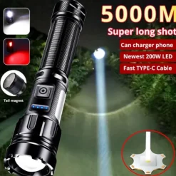 NEW High Power LED Flashlight XHP50Super Bright Usb Rechargeable Torch 18650 Zoom Powerful Flash Light Hunting Lantern （no battery）