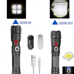 NEW High Power LED Flashlight XHP50Super Bright Usb Rechargeable Torch 18650 Zoom Powerful Flash Light Hunting Lantern （no battery）