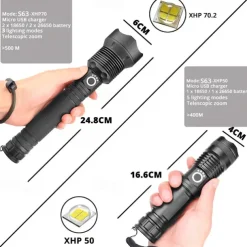 NEW High Power LED Flashlight XHP50Super Bright Usb Rechargeable Torch 18650 Zoom Powerful Flash Light Hunting Lantern （no battery）