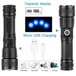 NEW High Power LED Flashlight XHP50Super Bright Usb Rechargeable Torch 18650 Zoom Powerful Flash Light Hunting Lantern （no battery）