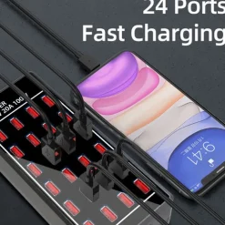 New Item 5V 20A 100w 24 Port USB Fast Charging StationTravel Desktop USB Rapid ChargerMulti Ports Charging Station
