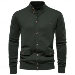 New Mens Knit Stand Mock Neck Cotton Cardigan Casual Social Autumn Button-up Sweater Jacket for Men
