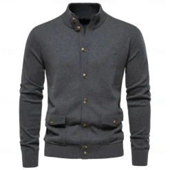 New Mens Knit Stand Mock Neck Cotton Cardigan Casual Social Autumn Button-up Sweater Jacket for Men