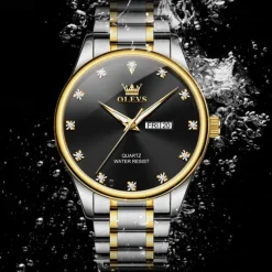 New Olevs Brand Men'S Business Watch Luminous Calendar Week Display Diamonds Fashion Trend Quartz Watch Leisure Waterproof Sports Men'S Wristwatch
