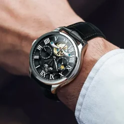 New Olevs Brand Men'S Business Stainless Steel Band Watch Moon Phase Double Calendar 24-Hour Indication Automatic Mechanical Watch Simple Leisure Sports Men'S Wristwatch