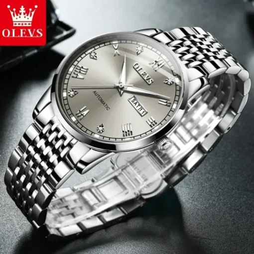 New Olevs Olevs Brand Fashion Trend Men'S Steel Belt Watch Calendar Week Display Luminous Simple Automatic Mechanical Watch Casual Waterproof Sports Men'S Wristwatch