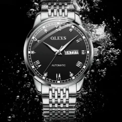 New Olevs Olevs Brand Fashion Trend Men'S Steel Belt Watch Calendar Week Display Luminous Simple Automatic Mechanical Watch Casual Waterproof Sports Men'S Wristwatch