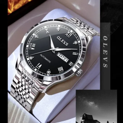 New Olevs Olevs Brand Fashion Trend Men'S Steel Belt Watch Calendar Week Display Luminous Simple Automatic Mechanical Watch Casual Waterproof Sports Men'S Wristwatch