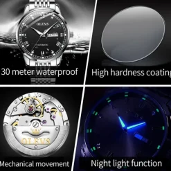 New Olevs Olevs Brand Fashion Trend Men'S Steel Belt Watch Calendar Week Display Luminous Simple Automatic Mechanical Watch Casual Waterproof Sports Men'S Wristwatch