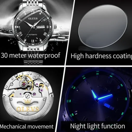 New Olevs Olevs Brand Fashion Trend Men'S Steel Belt Watch Calendar Week Display Luminous Simple Automatic Mechanical Watch Casual Waterproof Sports Men'S Wristwatch