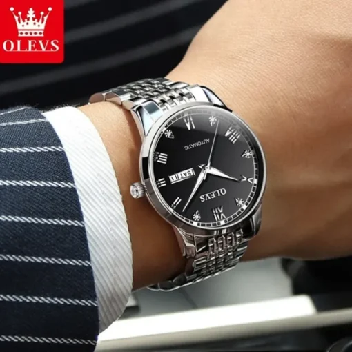 New Olevs Olevs Brand Fashion Trend Men'S Steel Belt Watch Calendar Week Display Luminous Simple Automatic Mechanical Watch Casual Waterproof Sports Men'S Wristwatch