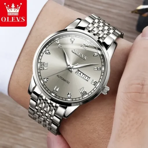 New Olevs Olevs Brand Fashion Trend Men'S Steel Belt Watch Calendar Week Display Luminous Simple Automatic Mechanical Watch Casual Waterproof Sports Men'S Wristwatch