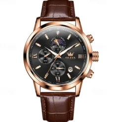 New Olevs Olevs Brand Hand Men'S Belt Business Watch Luminous Moon Phase Chronograph Calendar Multifunctional Sports Watch Simple Waterproof Leisure Men'S Wristwatch