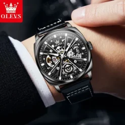 New Olevs Olevs Brand Men'S Watch Luminous Waterproof Skeleton Mechanical Watch Fashion Tonneau-Shaped Belt Men'S Sports Watch