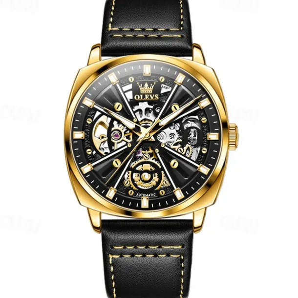 New Olevs Olevs Brand Men'S Watch Luminous Waterproof Skeleton Mechanical Watch Fashion Tonneau-Shaped Belt Men'S Sports Watch