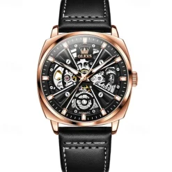 New Olevs Olevs Brand Men'S Watch Luminous Waterproof Skeleton Mechanical Watch Fashion Tonneau-Shaped Belt Men'S Sports Watch
