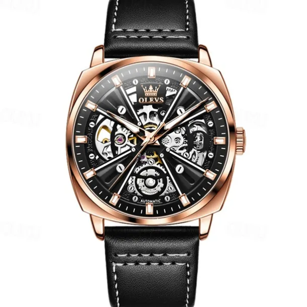 New Olevs Olevs Brand Men'S Watch Luminous Waterproof Skeleton Mechanical Watch Fashion Tonneau-Shaped Belt Men'S Sports Watch
