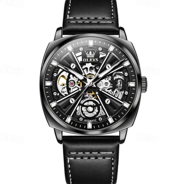 New Olevs Olevs Brand Men'S Watch Luminous Waterproof Skeleton Mechanical Watch Fashion Tonneau-Shaped Belt Men'S Sports Watch