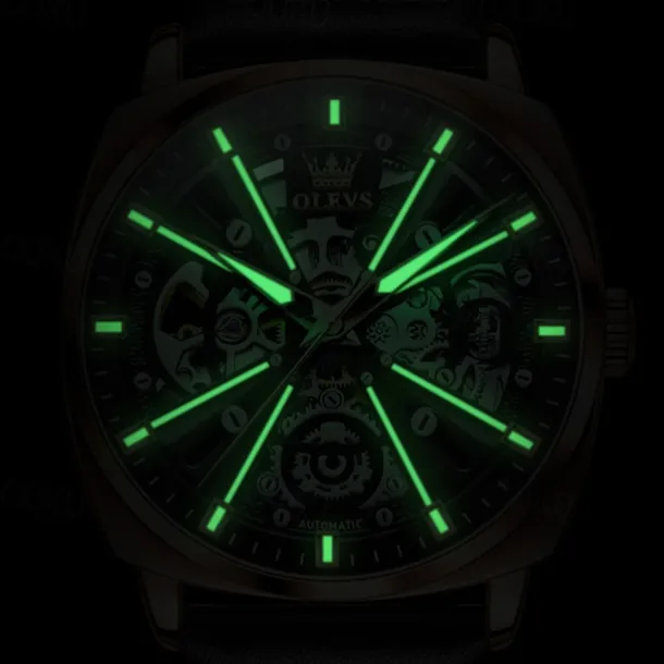 New Olevs Olevs Brand Men'S Watch Luminous Waterproof Skeleton Mechanical Watch Fashion Tonneau-Shaped Belt Men'S Sports Watch