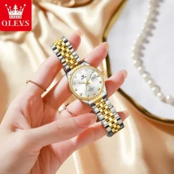 New Olevs Olevs Brand Women'S Trend Fashion Steel Belt Watch Calendar Luminous With Diamonds Simple Leisure Quartz Watch Waterproof Sports Versatile Wristwatch