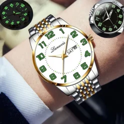 New Stainless Steel With Large Dial Fashion Men'S Business Watch Luminous Calendar Week Display Casual Trend Quartz Watch Brand Luxury Simple Versatile Men'S Sports Watch