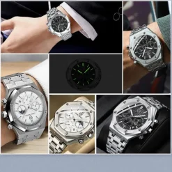 New Steel Belt Calendar Luminous Three-Eye Six-Hand Multifunction Moon Phase Multi-Function Men'S Business Watch Simple Waterproof Casual Sports Watch