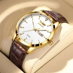 New Trend Fashion Non Mechanical Men's Waterproof Double Calendar Belt Men's Watch