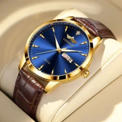New Trend Fashion Non Mechanical Men's Waterproof Double Calendar Belt Men's Watch
