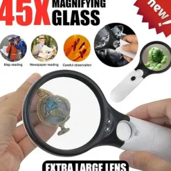 New Upgrade 3X 45X Handheld Magnifier 3 LED Light Reading Magnifying Glass Jewelry Repair Tool Jewellery Loupe