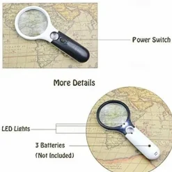 New Upgrade 3X 45X Handheld Magnifier 3 LED Light Reading Magnifying Glass Jewelry Repair Tool Jewellery Loupe