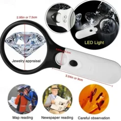 New Upgrade 3X 45X Handheld Magnifier 3 LED Light Reading Magnifying Glass Jewelry Repair Tool Jewellery Loupe