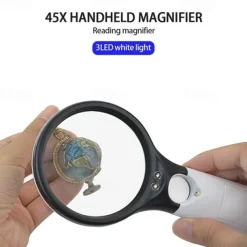 New Upgrade 3X 45X Handheld Magnifier 3 LED Light Reading Magnifying Glass Jewelry Repair Tool Jewellery Loupe