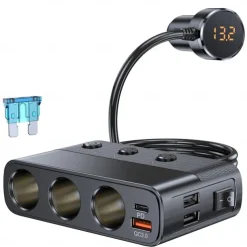 New 127w 7-in-1 Car Charger Splitter PD30w QC3.0 cigarette Lighter Adapter Car Cigarette Lighter Socket Splitter with Switch